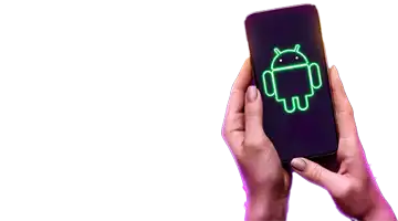 Bonus image featuring the Android logo displayed on a smartphone held in hands, symbolizing Clubnika casino's mobile app for Android.