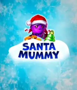  Discover the quirky "Santa Mummy" slot game by Belatra, featuring a mummified Santa dressed in festive holiday attire. This eye-catching image captures the mummy with a bright purple hue, wearing a Santa hat, amid snowy blue and frosty snowflakes. The game's title, "Santa Mummy," is clearly shown in large, frost-like blue letters.